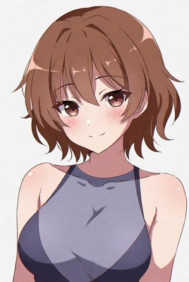 Anime girl with brown hair smiling