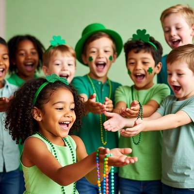 Diverse kids celebrating St. Patrick's Day