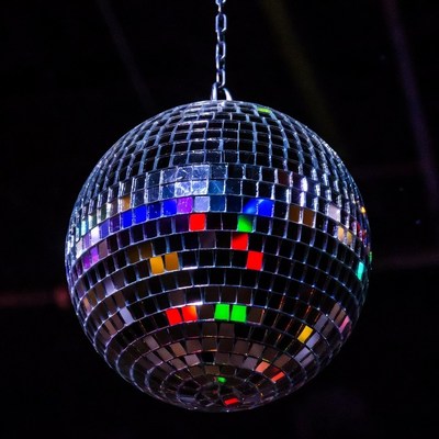 Disco Ball Hanging with Colored Lights