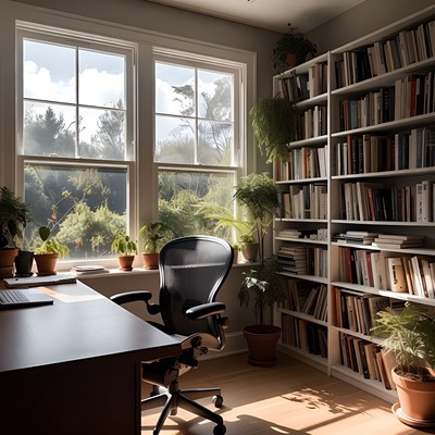 Cozy Home Office with Bookshelves