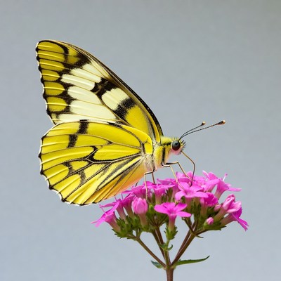 Yellow Butterfly on Pink Flowers