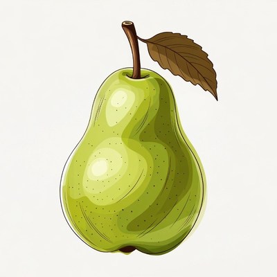 Green pear with leaf illustration
