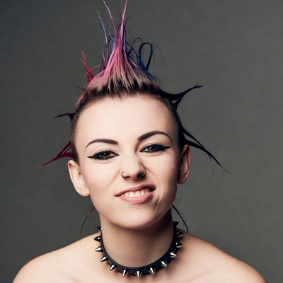 Woman with colorful mohawk hairstyle