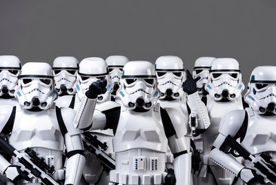 Stormtroopers saluting in formation