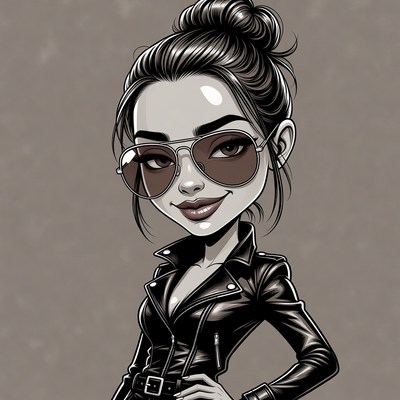 Woman in leather jacket with sunglasses