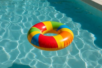 Colorful inflatable ring in pool