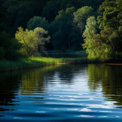 Serene River in Lush Forest