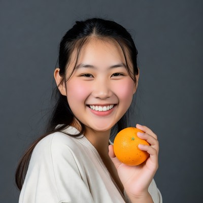 Asian girl holding orange