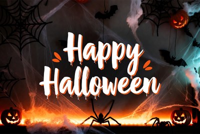 Happy Halloween Graphic with Spiders