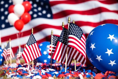 American Flags and Patriotic Balloons