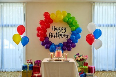Rainbow Balloon Happy Birthday Cake Setup