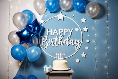 Blue Happy Birthday Balloons Cake