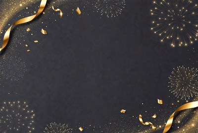 Golden fireworks and ribbons on black