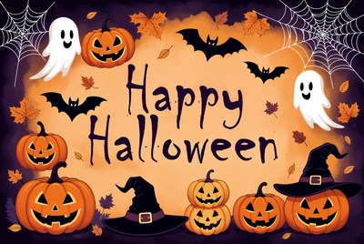 Happy Halloween Illustration with Pumpkins