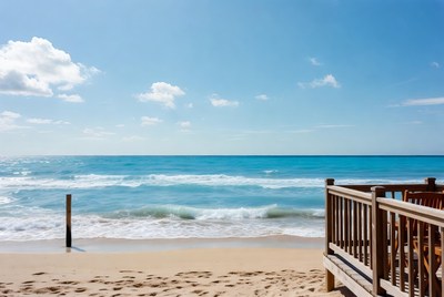 Ocean view from wooden beach deck
