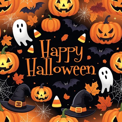 Happy Halloween with Pumpkins and Ghosts