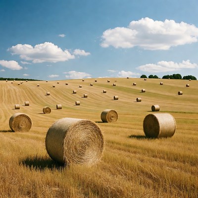 Hay bales in golden field