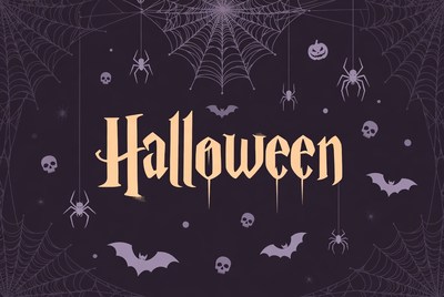 Halloween Text with Spiders and Bats