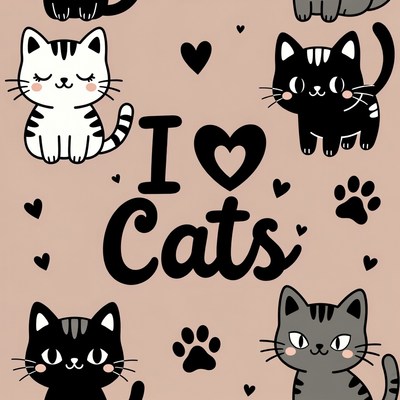 I Love Cats Cute Kitten Illustration