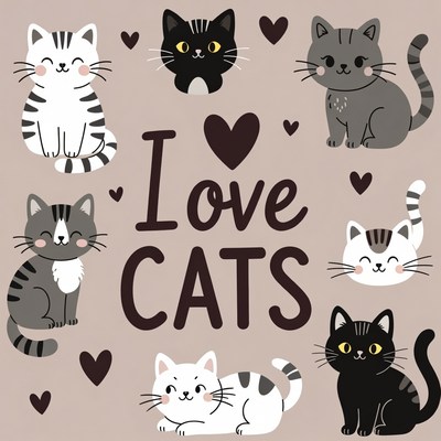 I Love Cats Cute Illustration