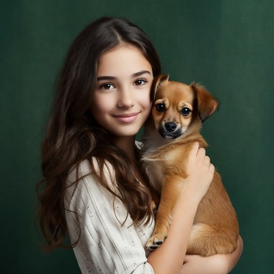 Girl holding cute puppy