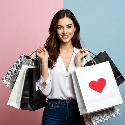 Smiling woman holding shopping bags