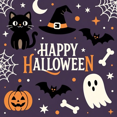 Happy Halloween Illustration with Cat