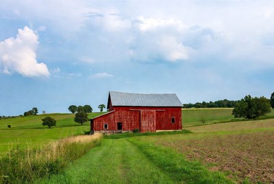Red Barn in Green Fields