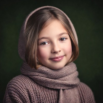 Girl in beige hood and scarf