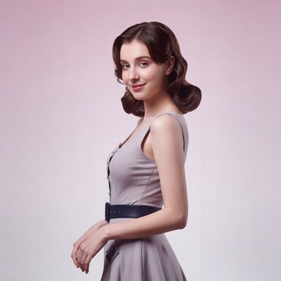 Woman in gray vintage dress