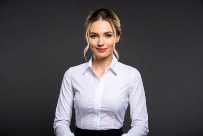 Smiling woman in white blouse