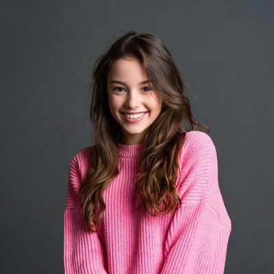 Smiling girl in pink sweater