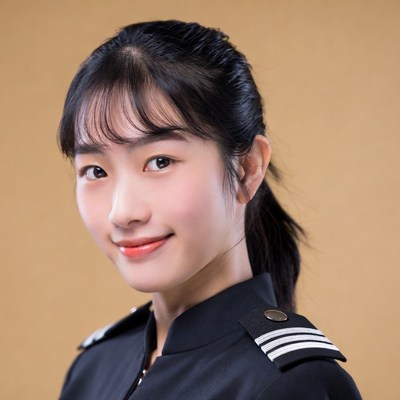 Asian woman in flight attendant uniform