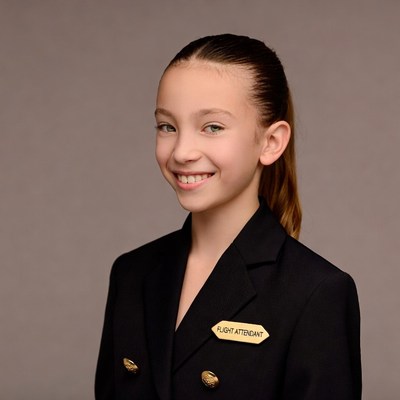 Young girl in flight attendant uniform