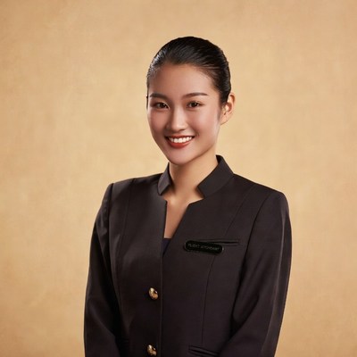 Asian woman in black uniform suit