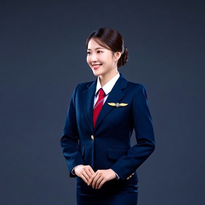 Asian woman in flight attendant uniform