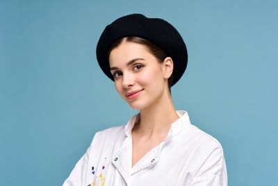 Woman in black beret smiling