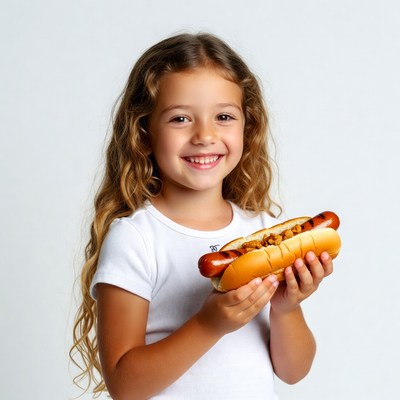 Girl holding hot dog