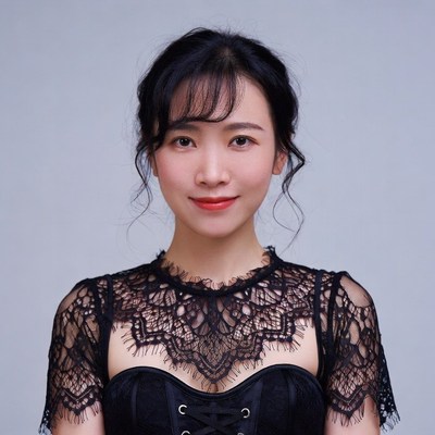 Asian woman in black lace corset