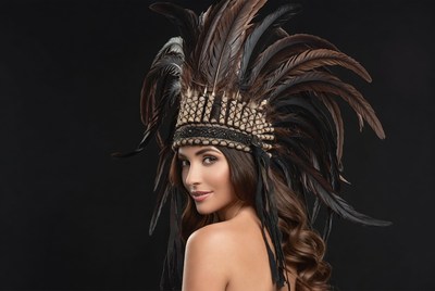 Woman wearing Native American headdress