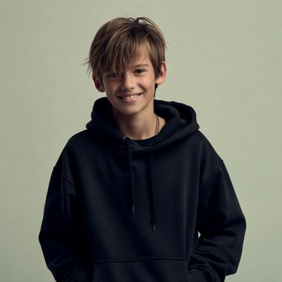 Smiling boy in black hoodie