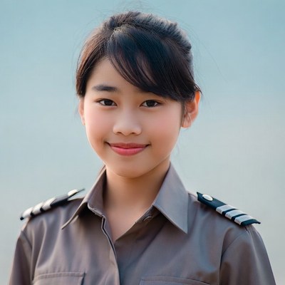 Asian girl in flight attendant uniform