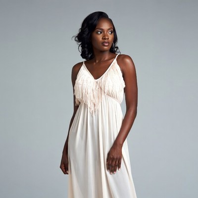 African-American woman in fringed white dress