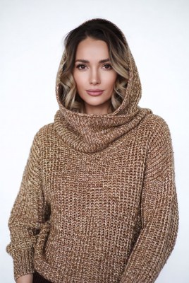 Woman in brown hooded sweater