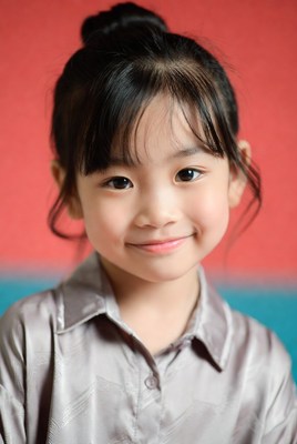 Asian girl smiling on red background