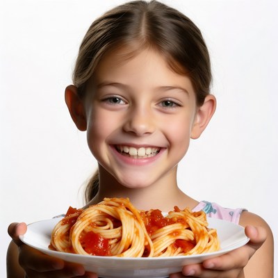 Girl holding spaghetti plate