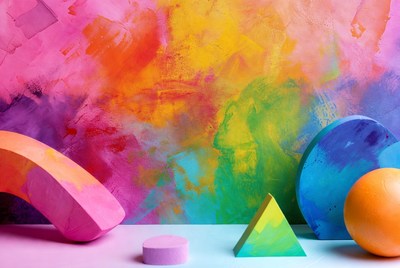 Colorful foam shapes on abstract background