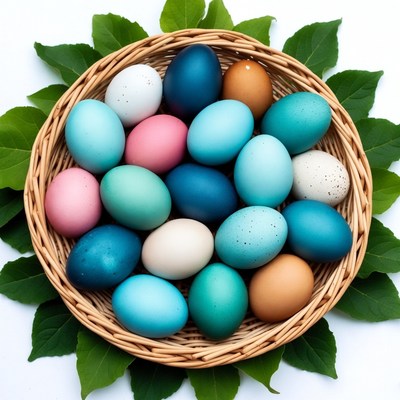 Colorful Easter Eggs in Wicker Basket