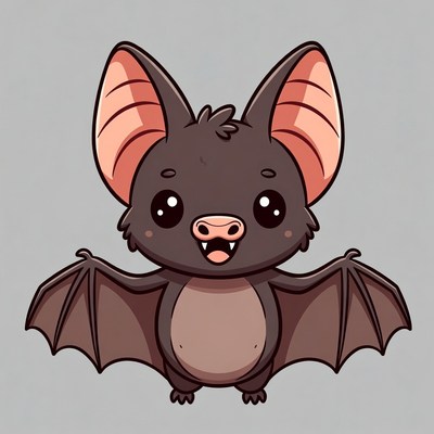 Cute cartoon bat with wings spread
