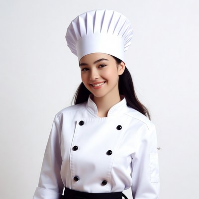 Asian woman wearing chef uniform